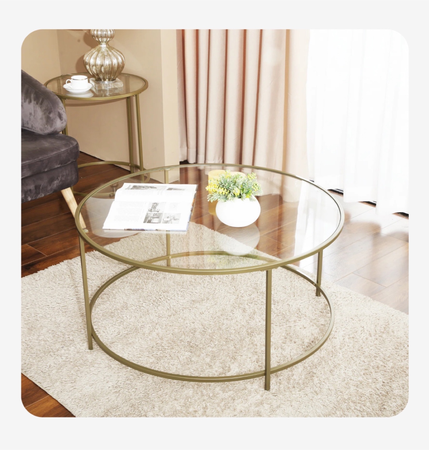 Round Glass & Gold Coffee Table - photo 2