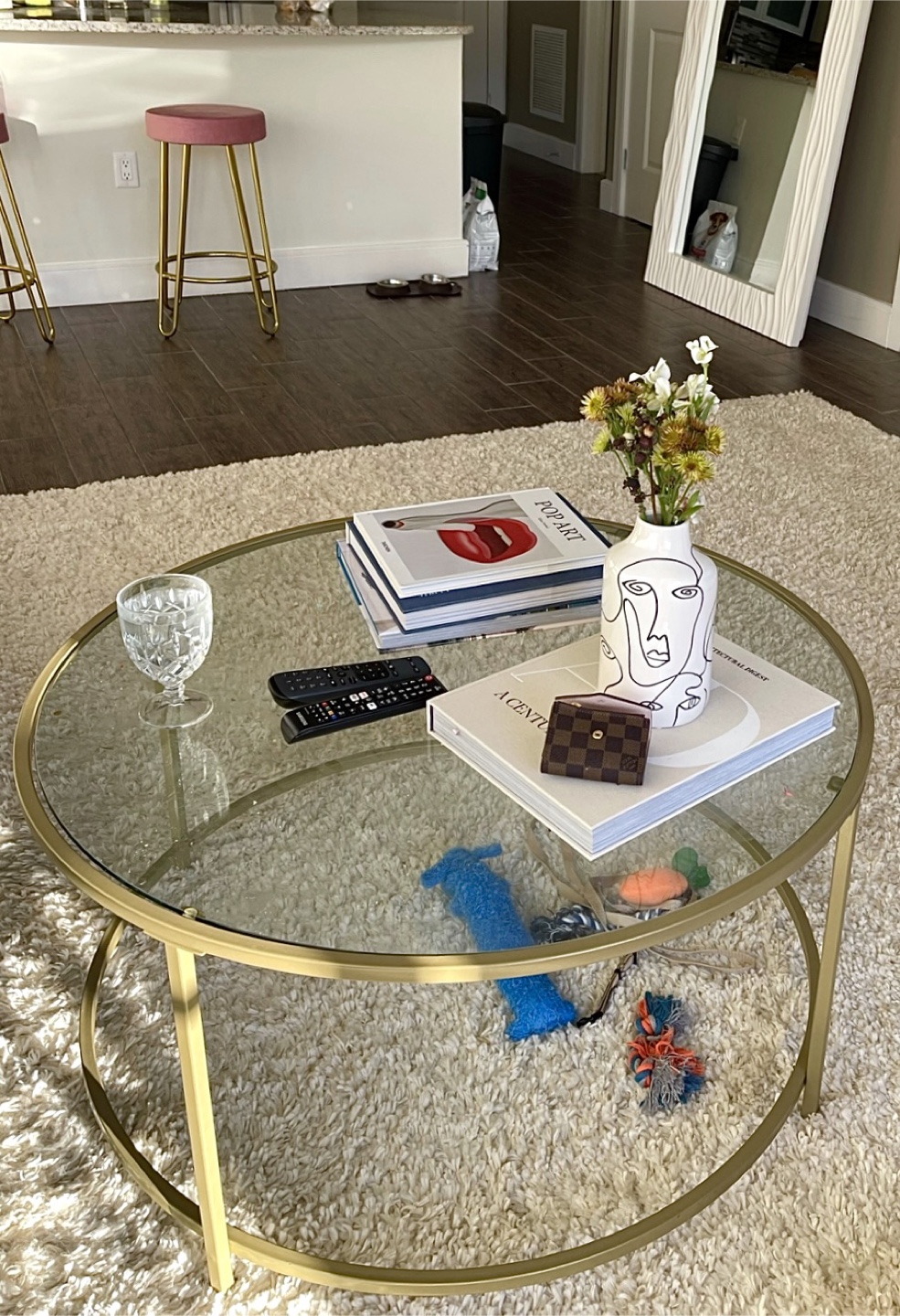 Round Glass & Gold Coffee Table
