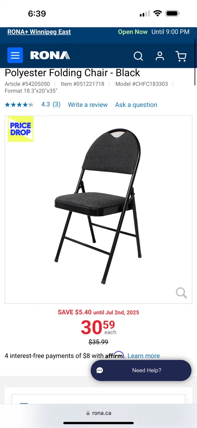 Polyester Folding Chair - Black thumbnail