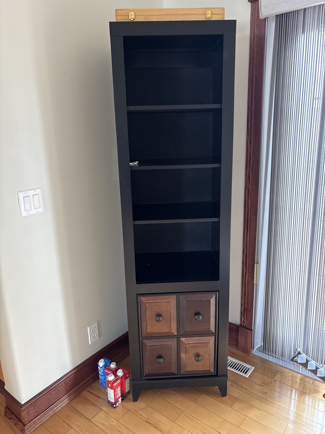 Black Wood Bookcase with Drawers