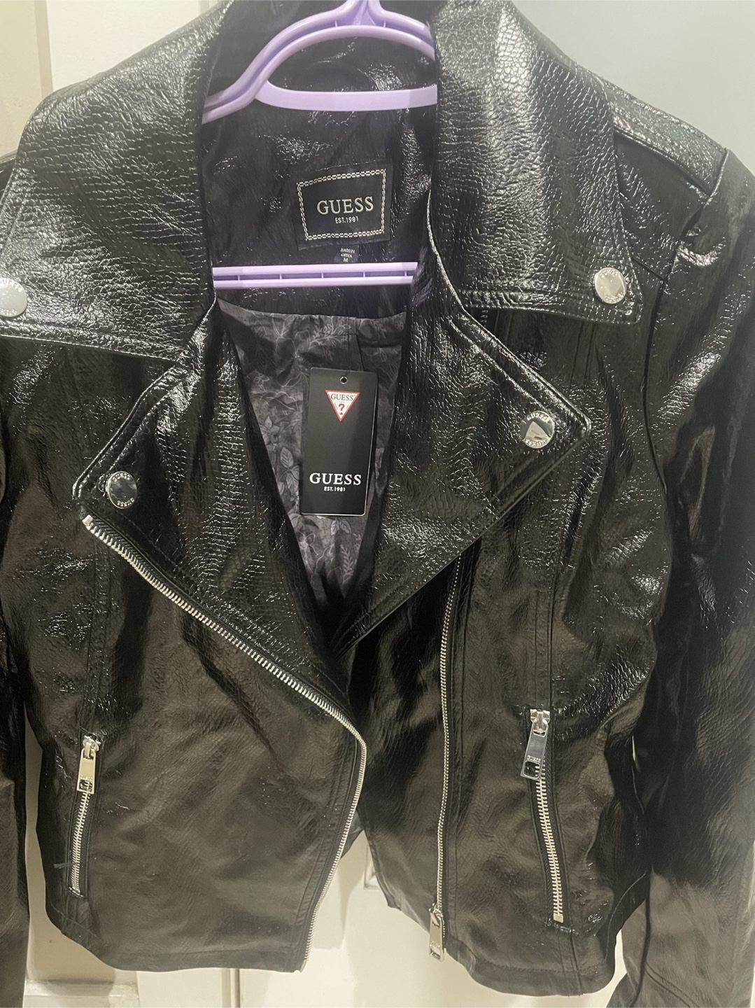 Guess Black Leather Jacket Size Medium