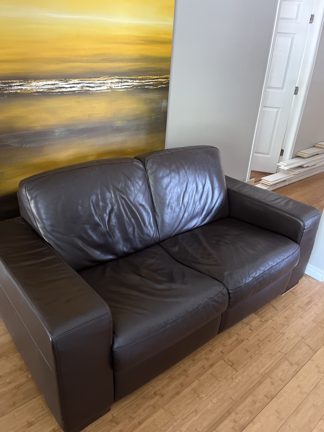 NATUZZI Leather Sofa and Armchair Set - Brown