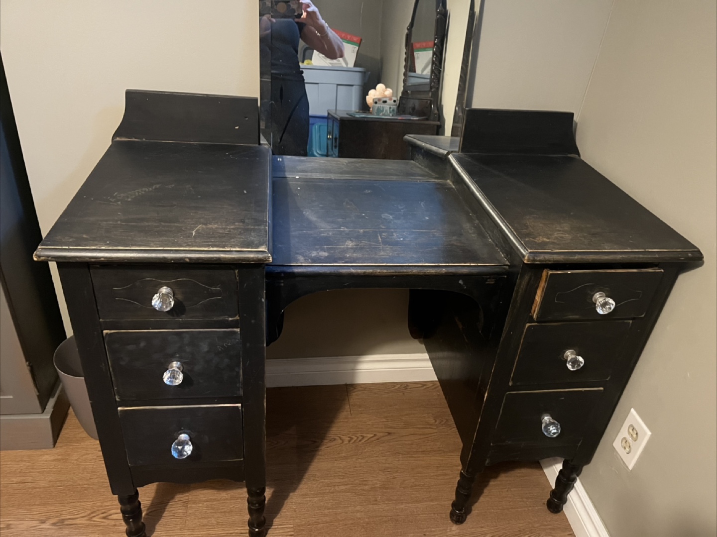 Antique Black Vanity Desk with Mirror