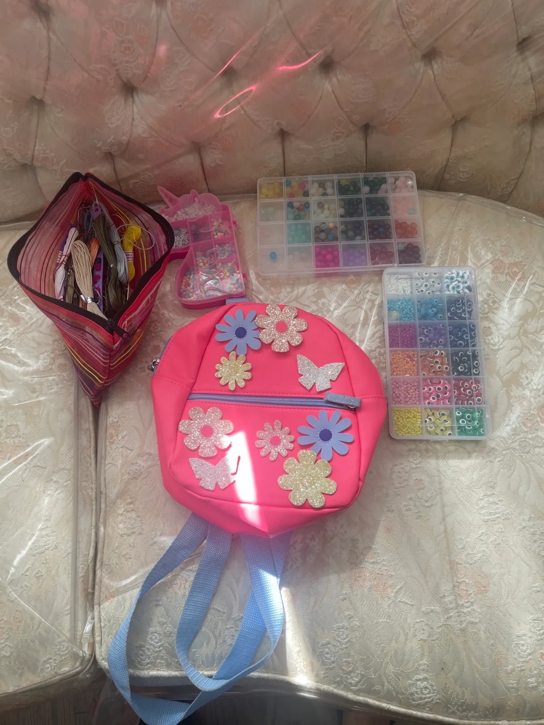 Kids Pink Backpack with Craft Supplies thumbnail