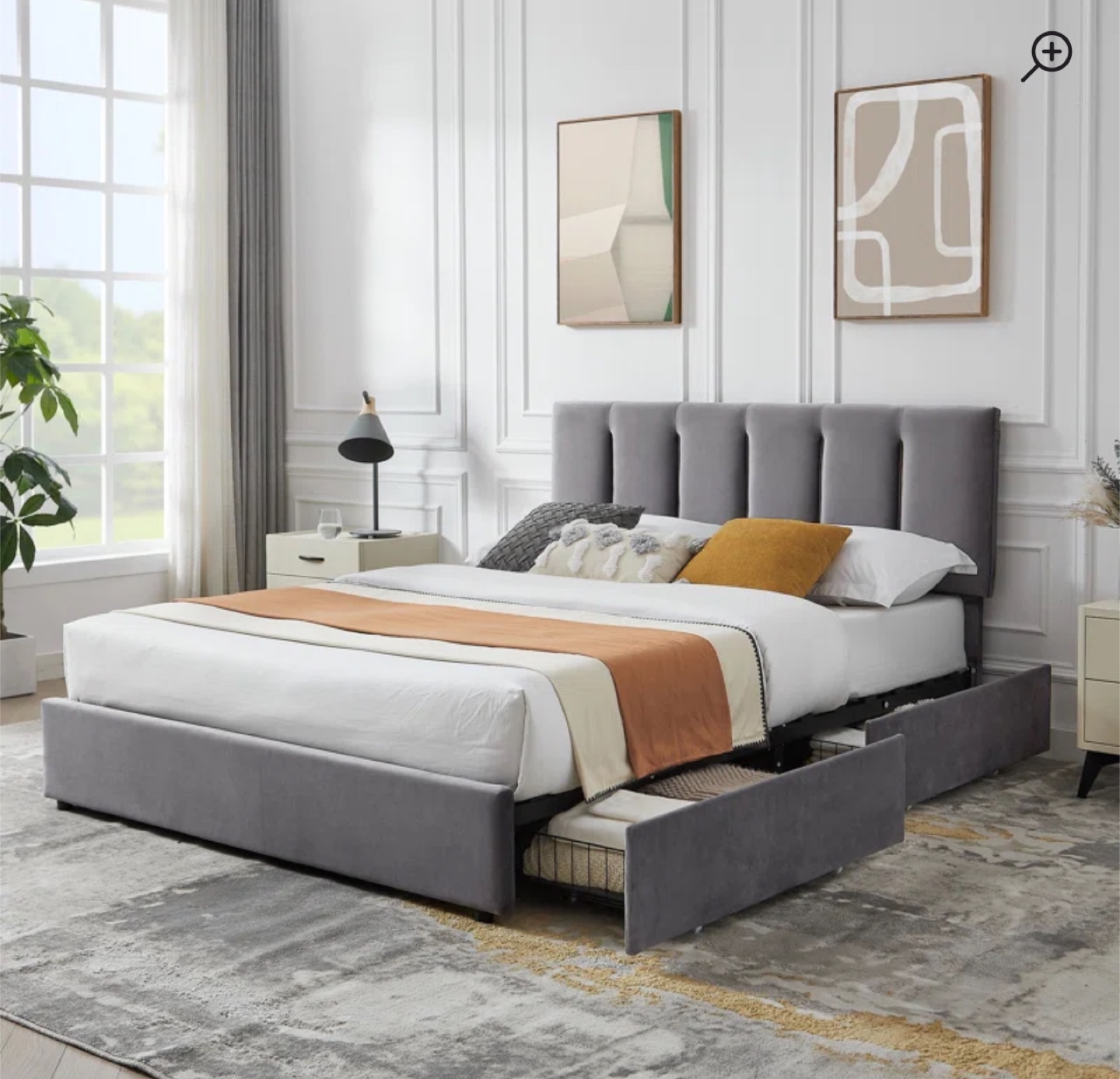 Full Size Grey Upholstered Platform Bed Frame
