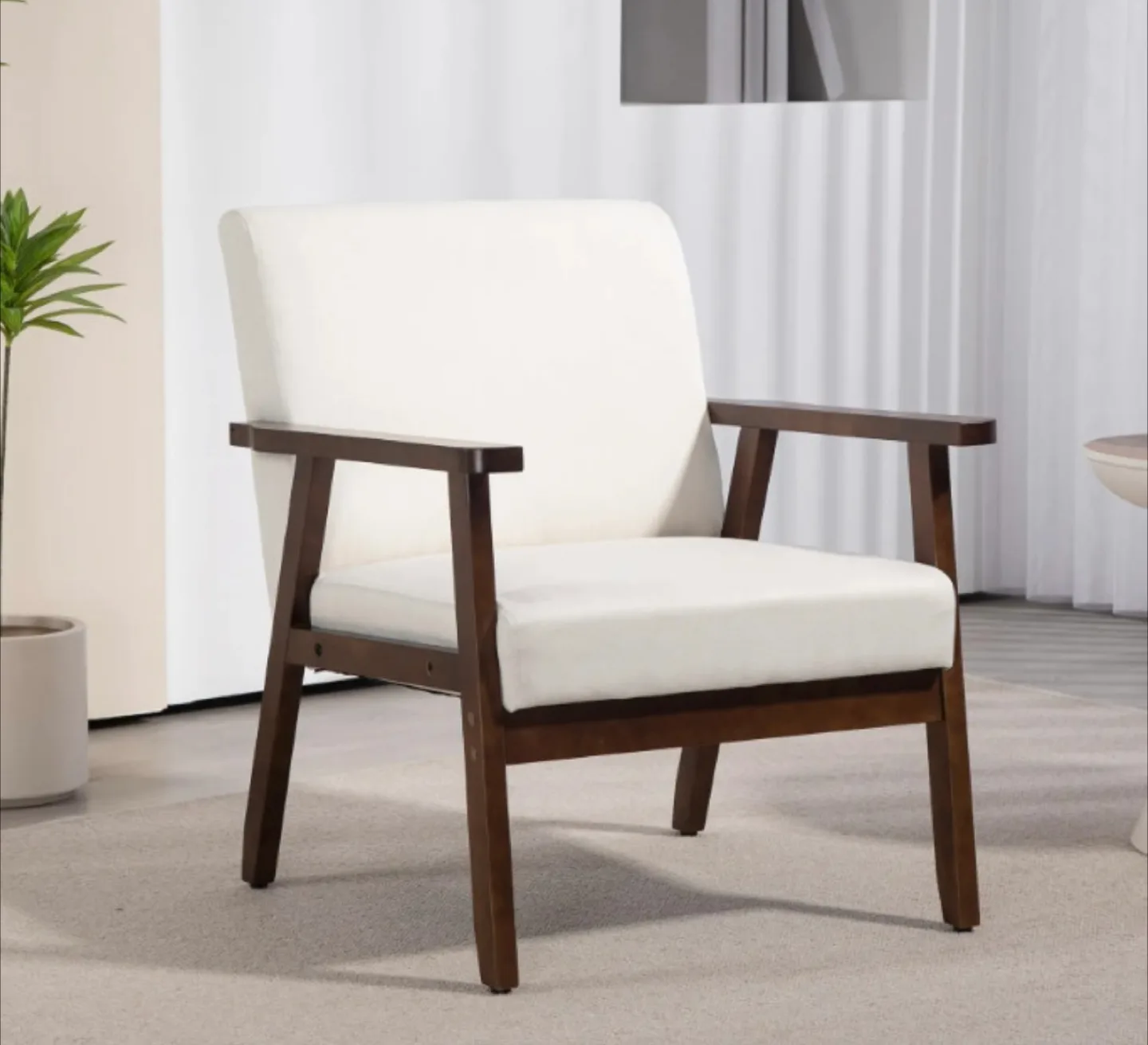 MODERN ACCENT CHAIR W/ CUSHIONED SEAT- CREAM thumbnail