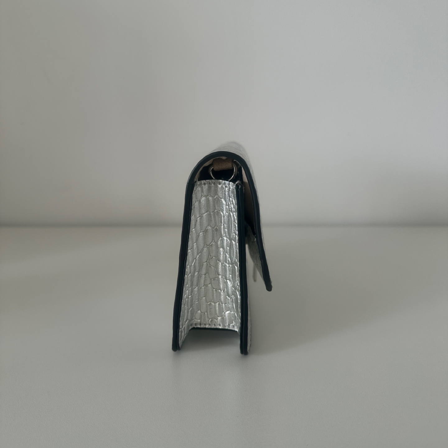 Silver Croc Embossed Clutch with Chain Strap - photo 5