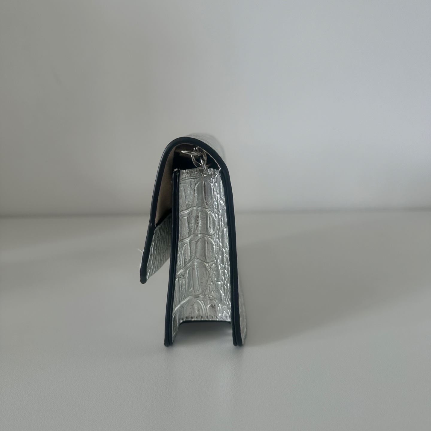 Silver Croc Embossed Clutch with Chain Strap - photo 4