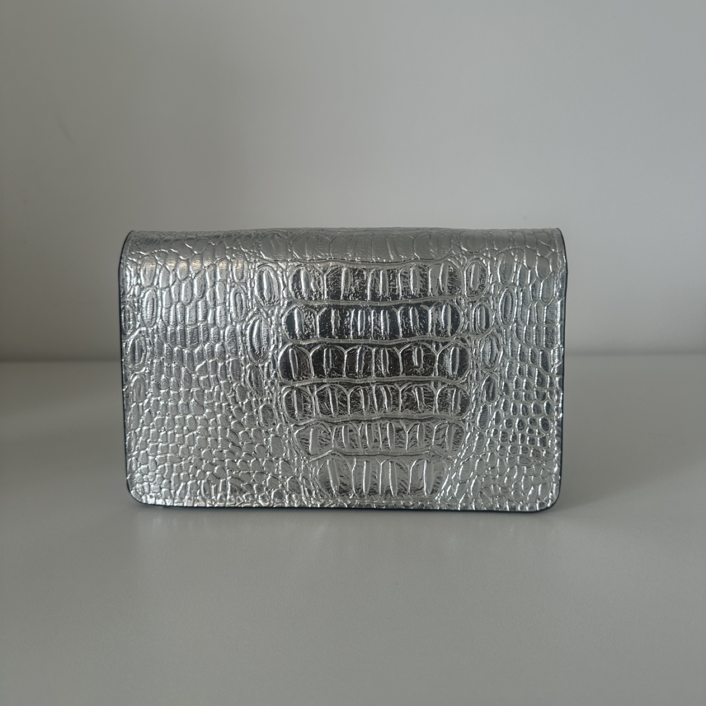 Silver Croc Embossed Clutch with Chain Strap - photo 3
