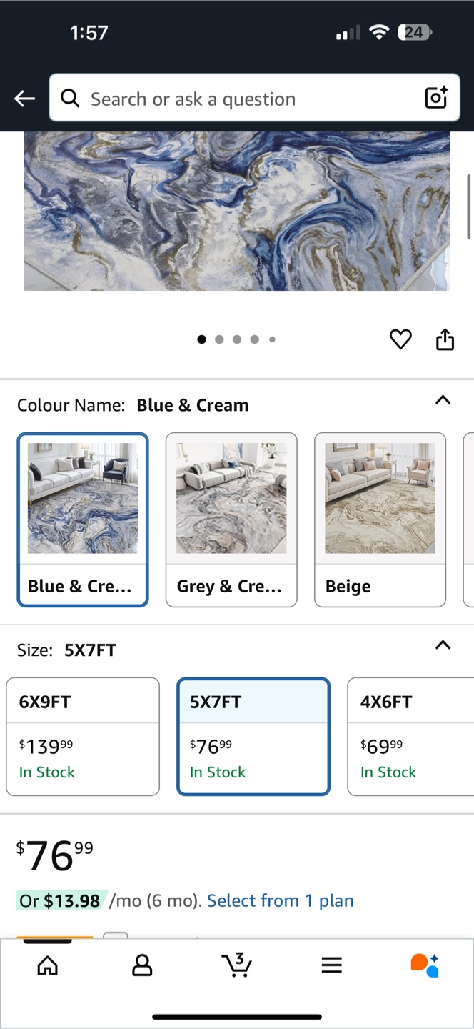 Blue & Cream Area Rug - 5X7 FT - photo 2