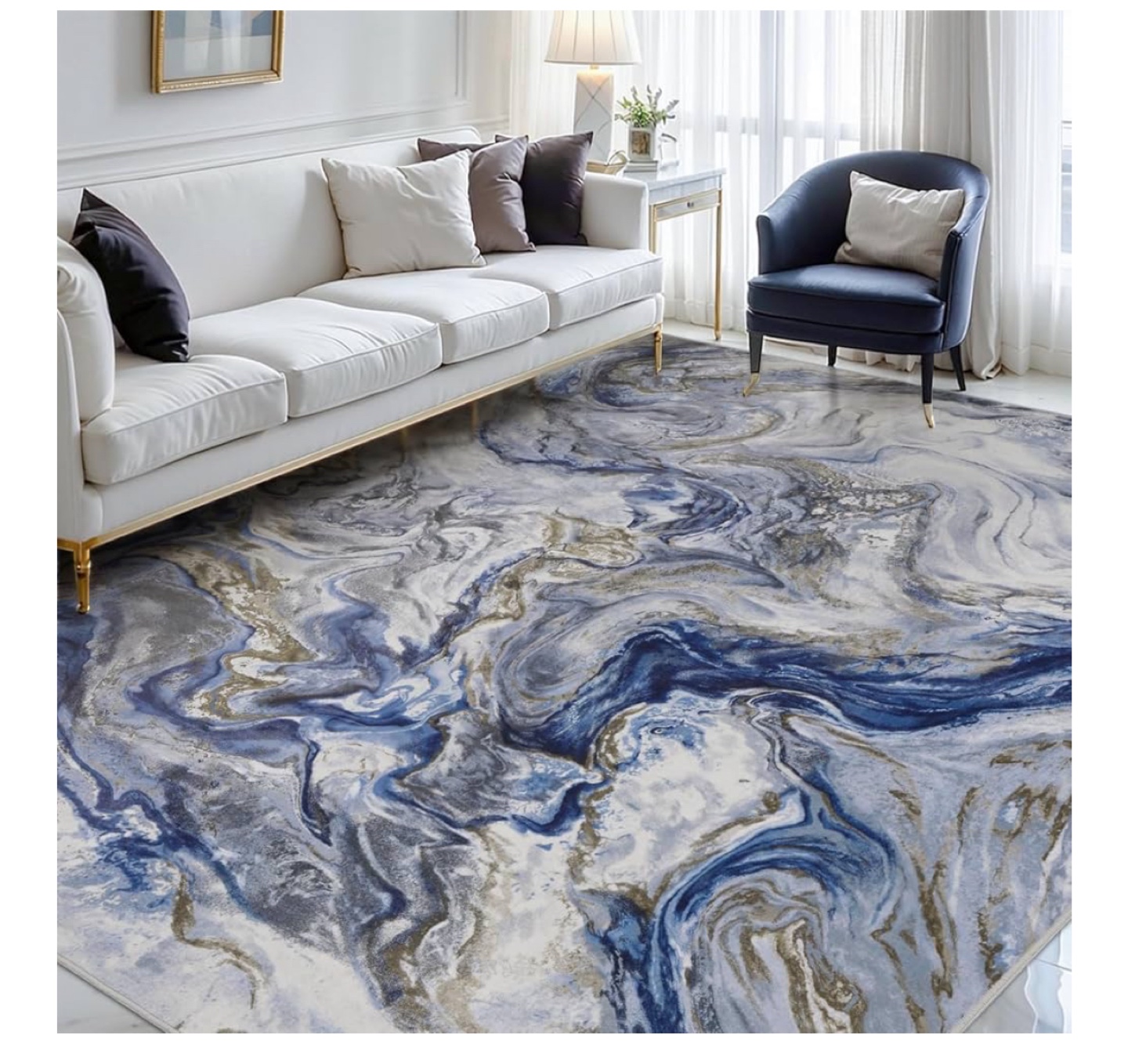 Blue & Cream Area Rug - 5X7 FT