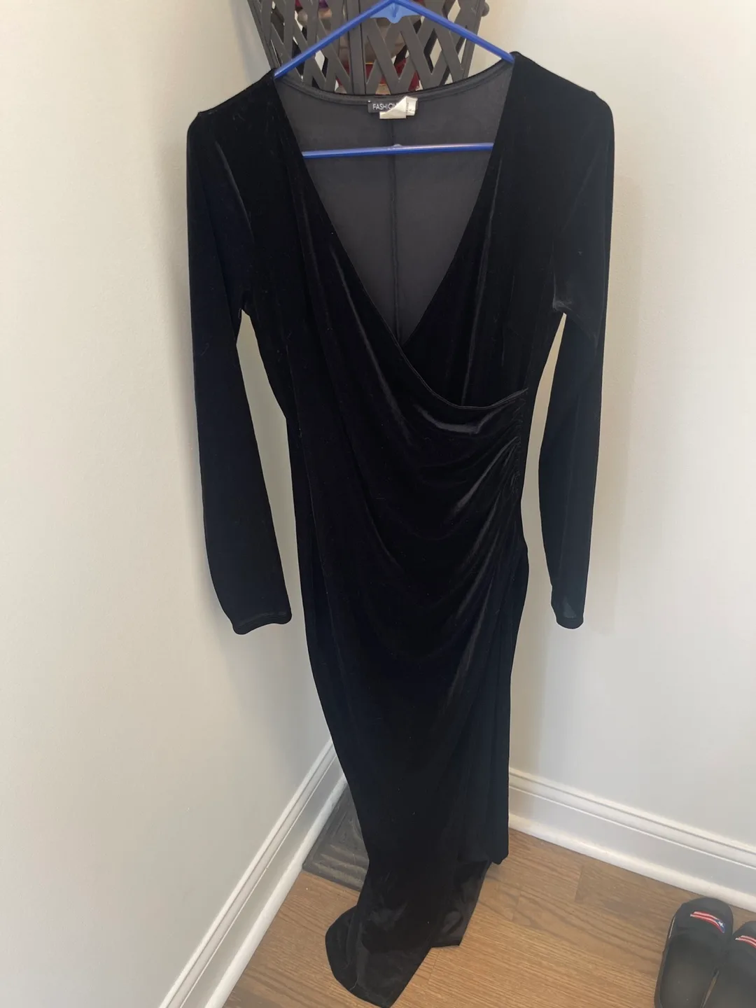 Fashion Nova Black Velvet Dress - Size L thumbnail
