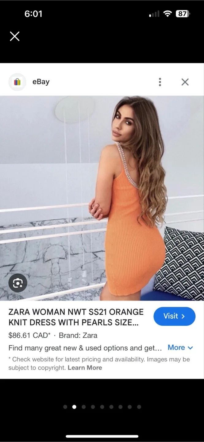 Zara Orange Knit Mini Dress with Faux Pearls thumbnail