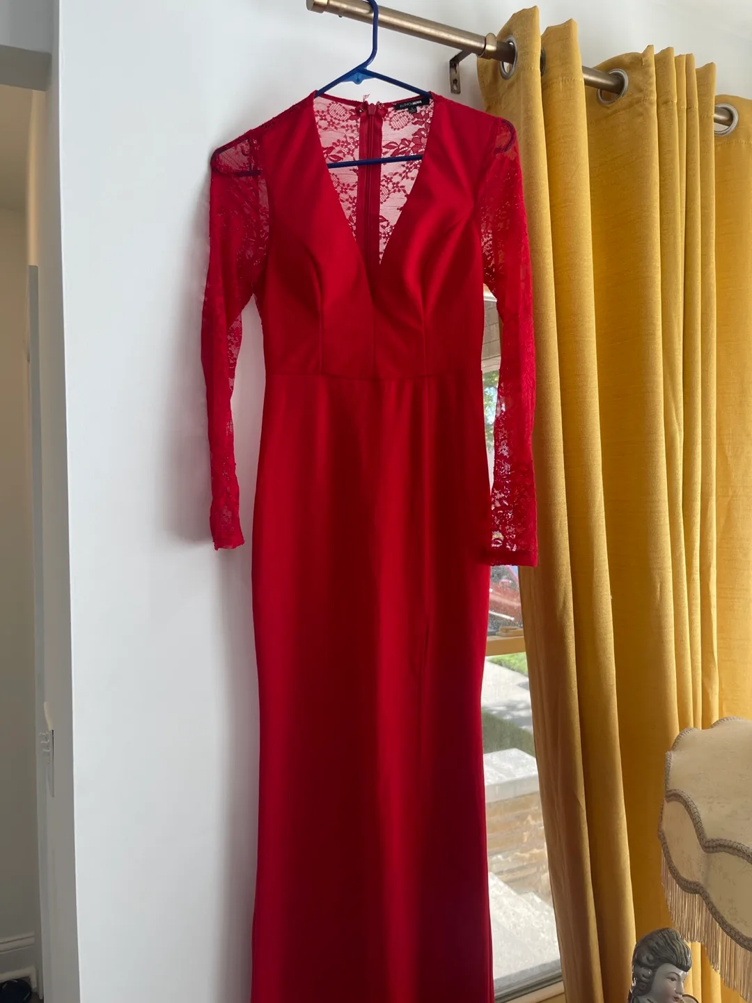 Red Lace Sleeve Maxi Dress thumbnail