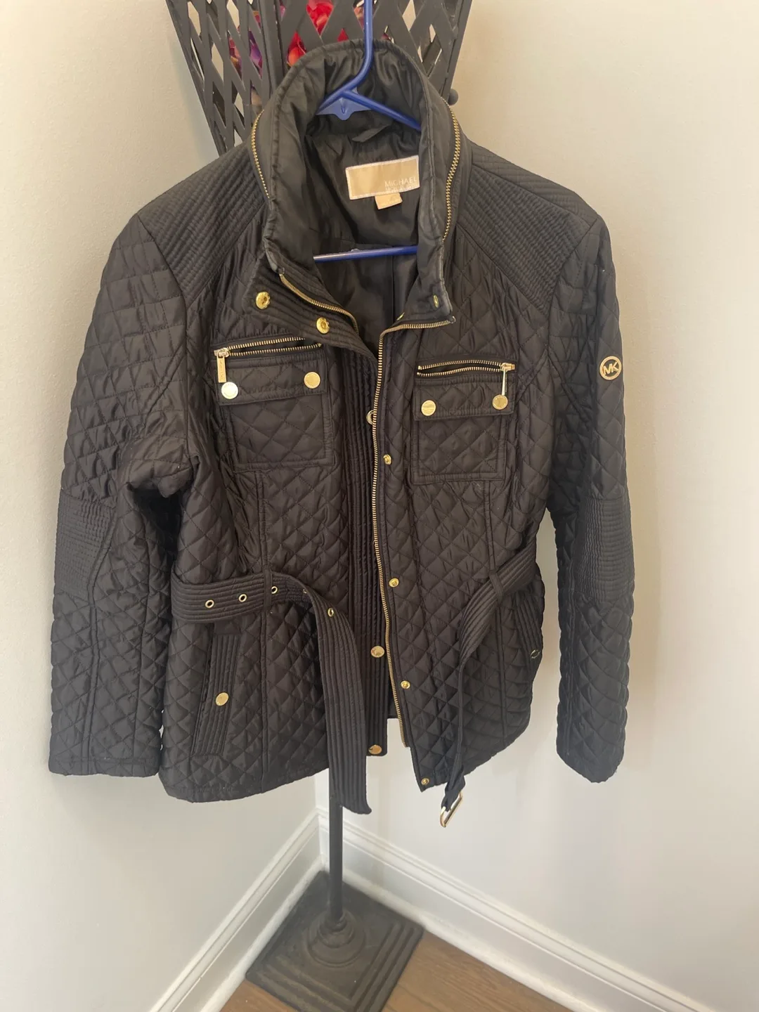 Michael Michael Kors Black Quilted Jacket - Size L thumbnail