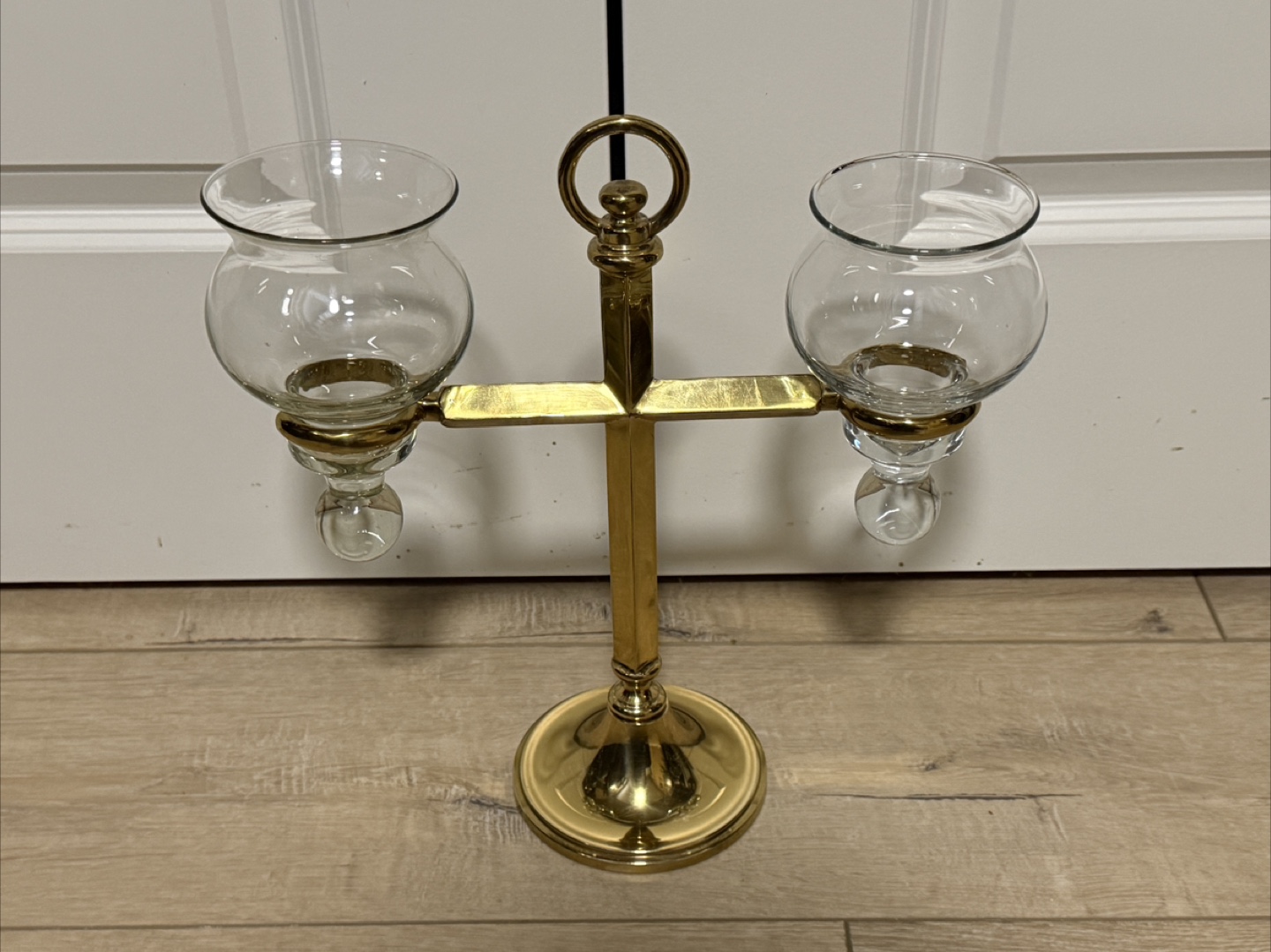 Brass Candle Holder with Glass Cups