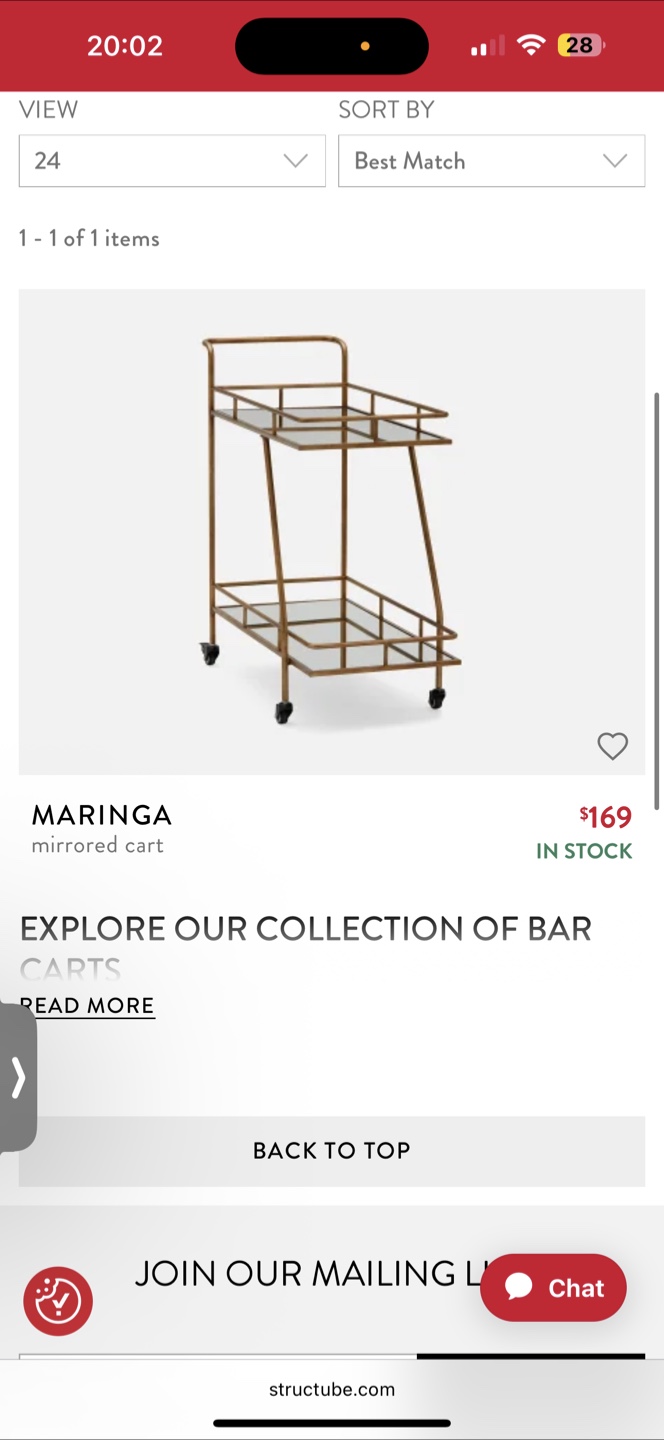 Structube Maringa Mirrored Bar Cart