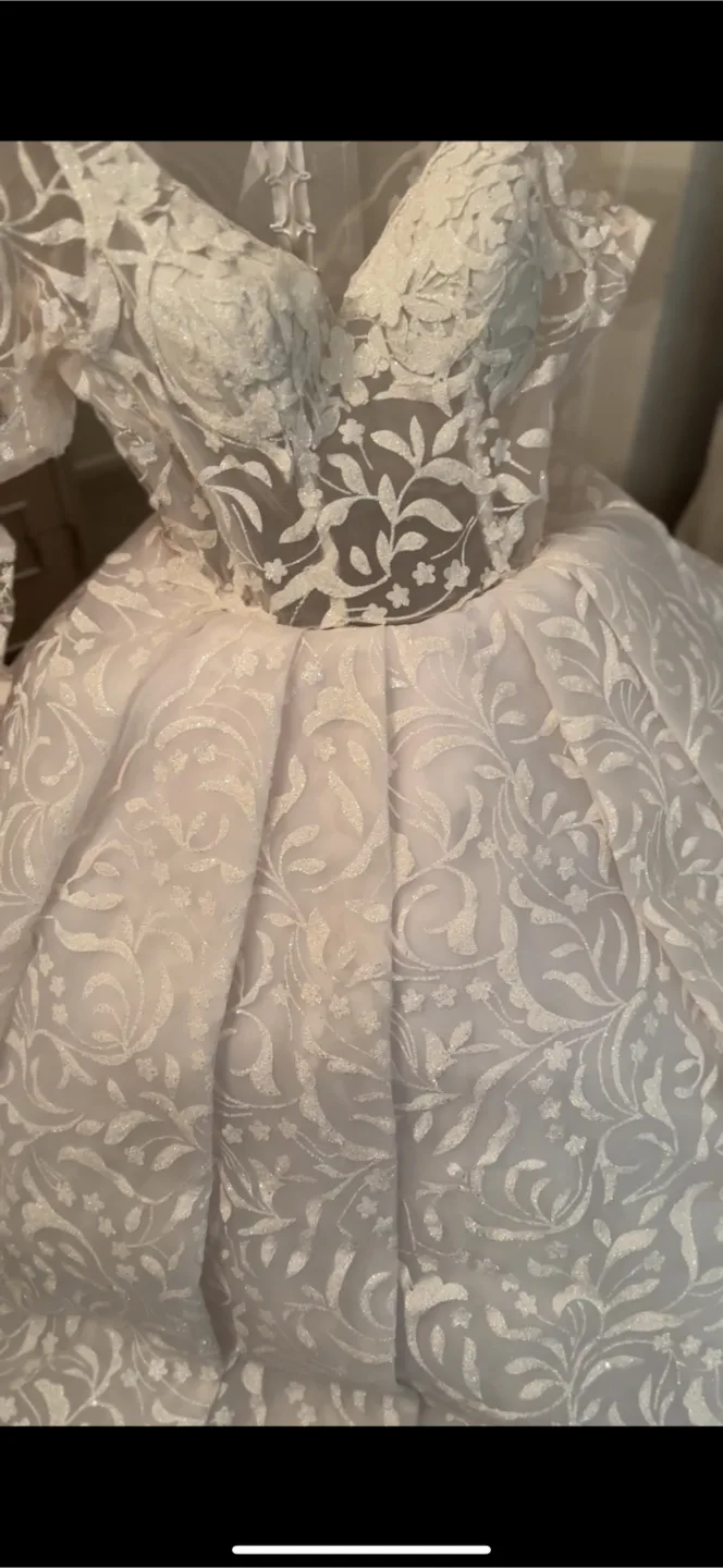 Wedding Dress - White, Floral Pattern image indicator(2)