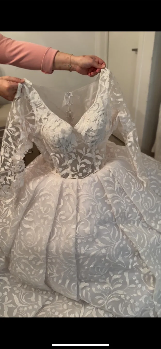 Wedding Dress - White, Floral Pattern image indicator(4)