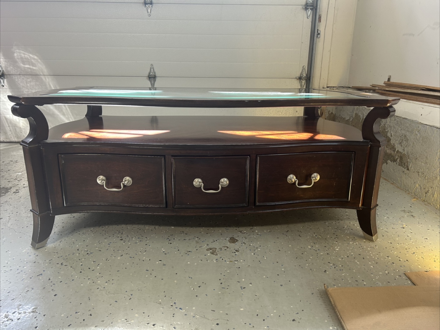 Dark Wood Coffee Table with Glass Top