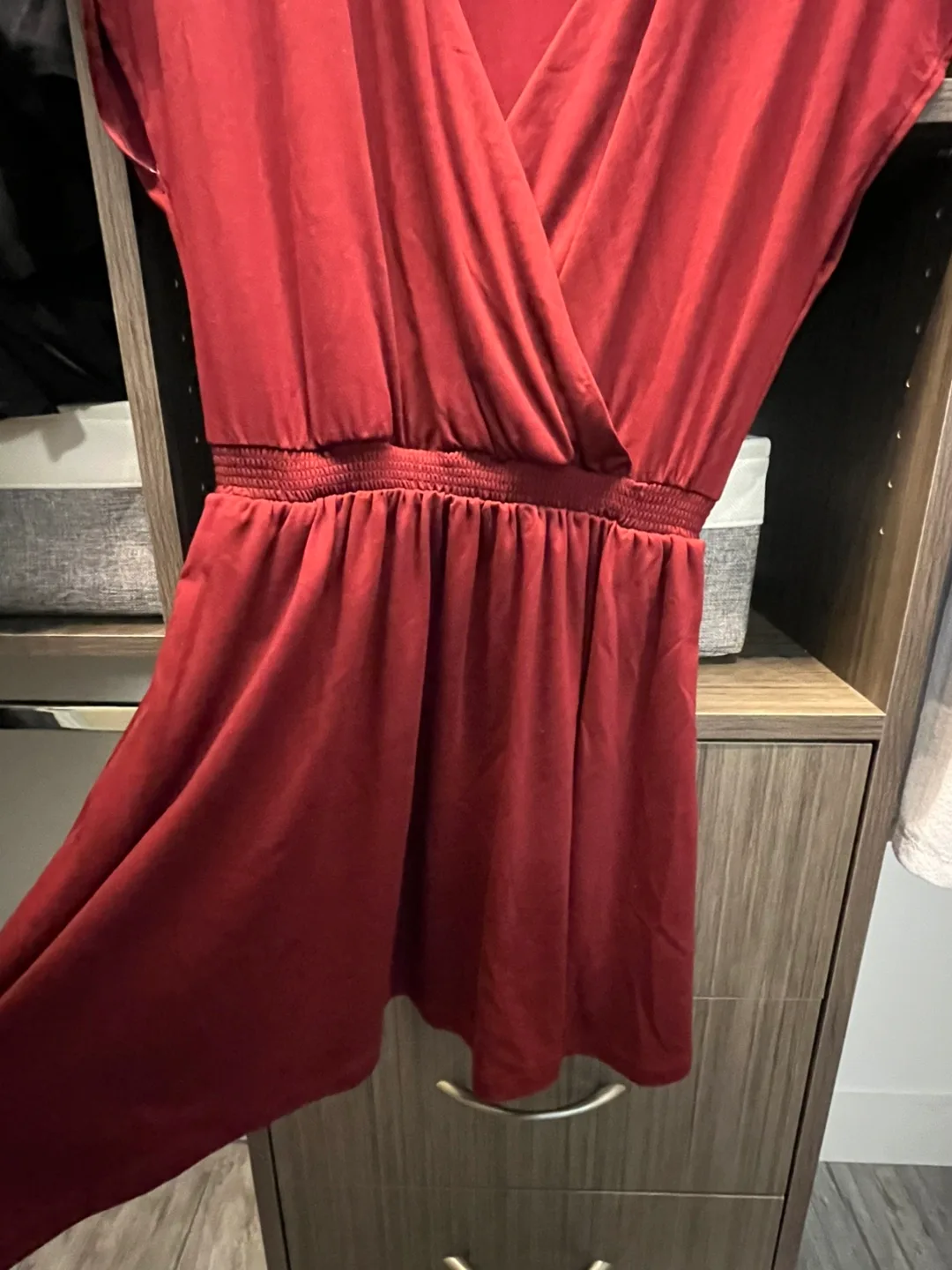 Uniqlo Maroon V-Neck Dress - Size Small image indicator(2)