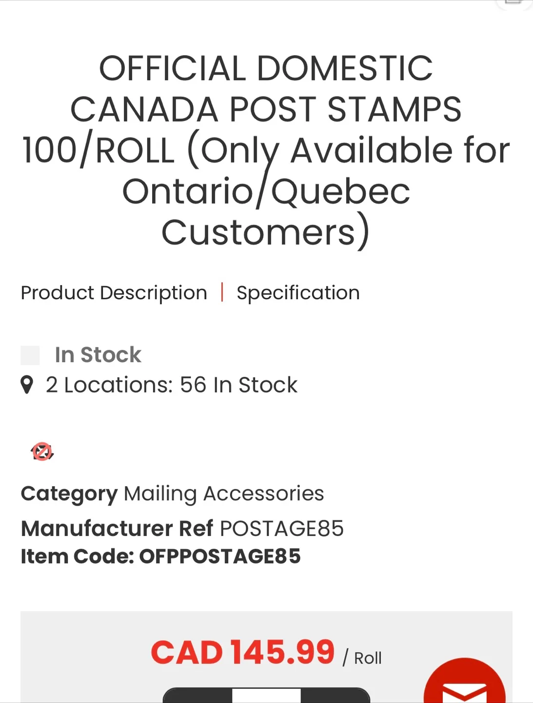 Canada Post Stamps - Roll of 100 image indicator(2)