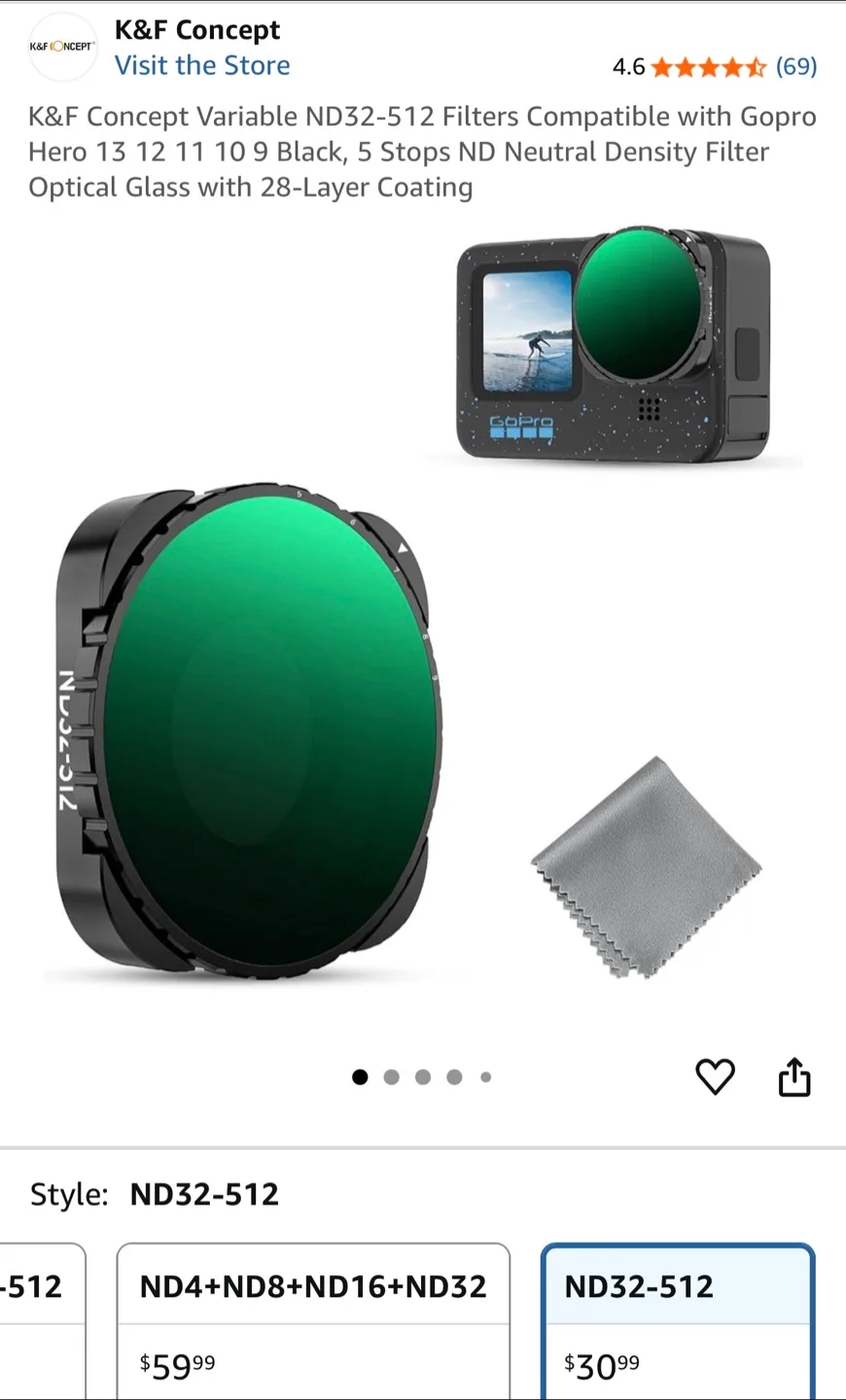 K&F Concept ND32-512 Lens Filter for GoPro Hero 13/12/11/10/9 image indicator(2)