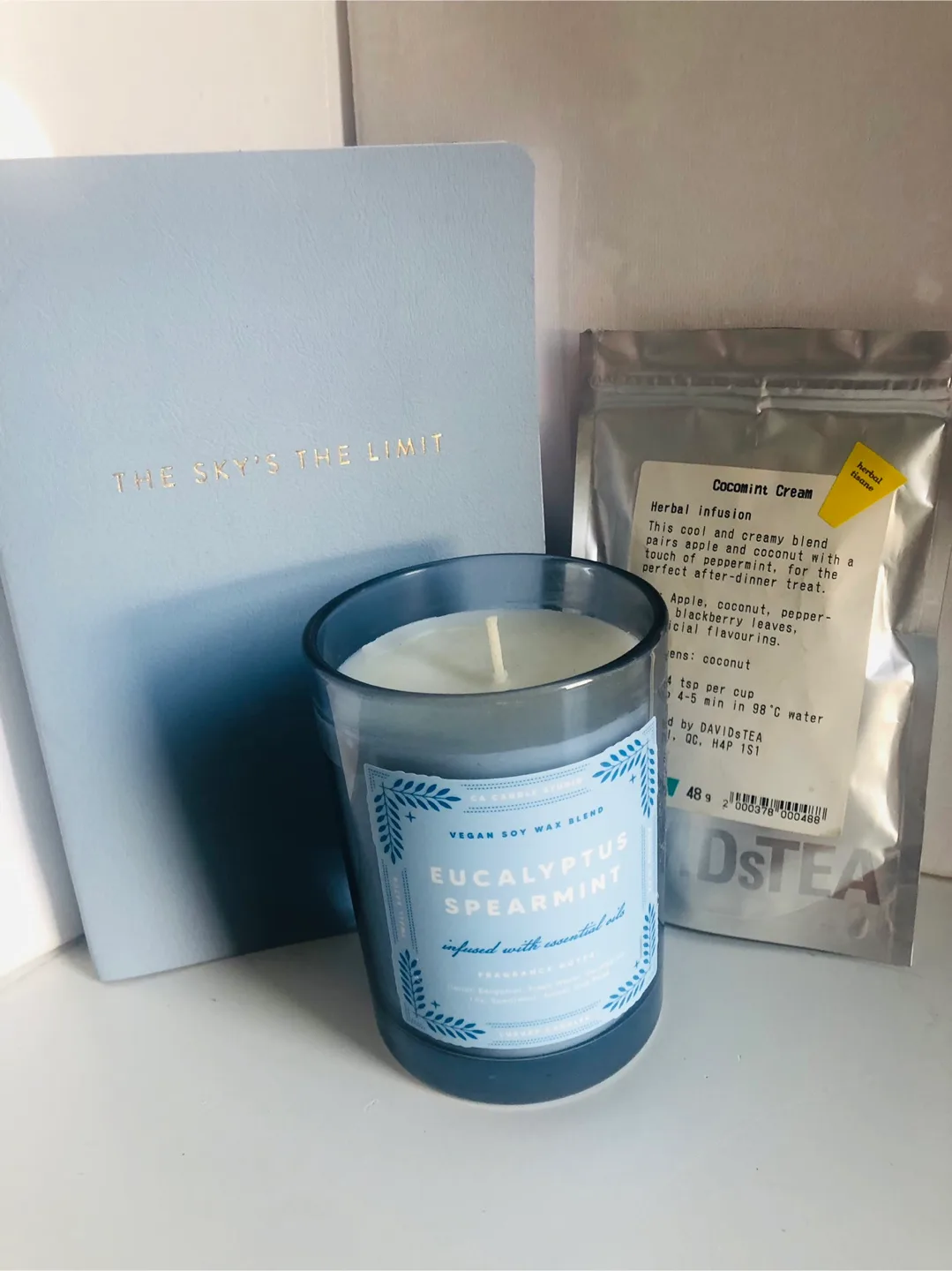David’s Tea, NEW Eucalyptus Soy Candle, New  Notebook thumbnail