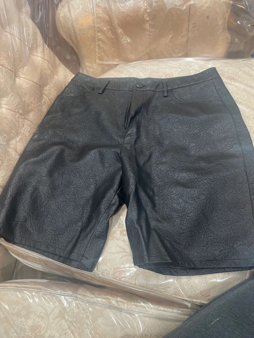 Fashion Nova Men Black Faux Leather Shorts - Size 32 thumbnail