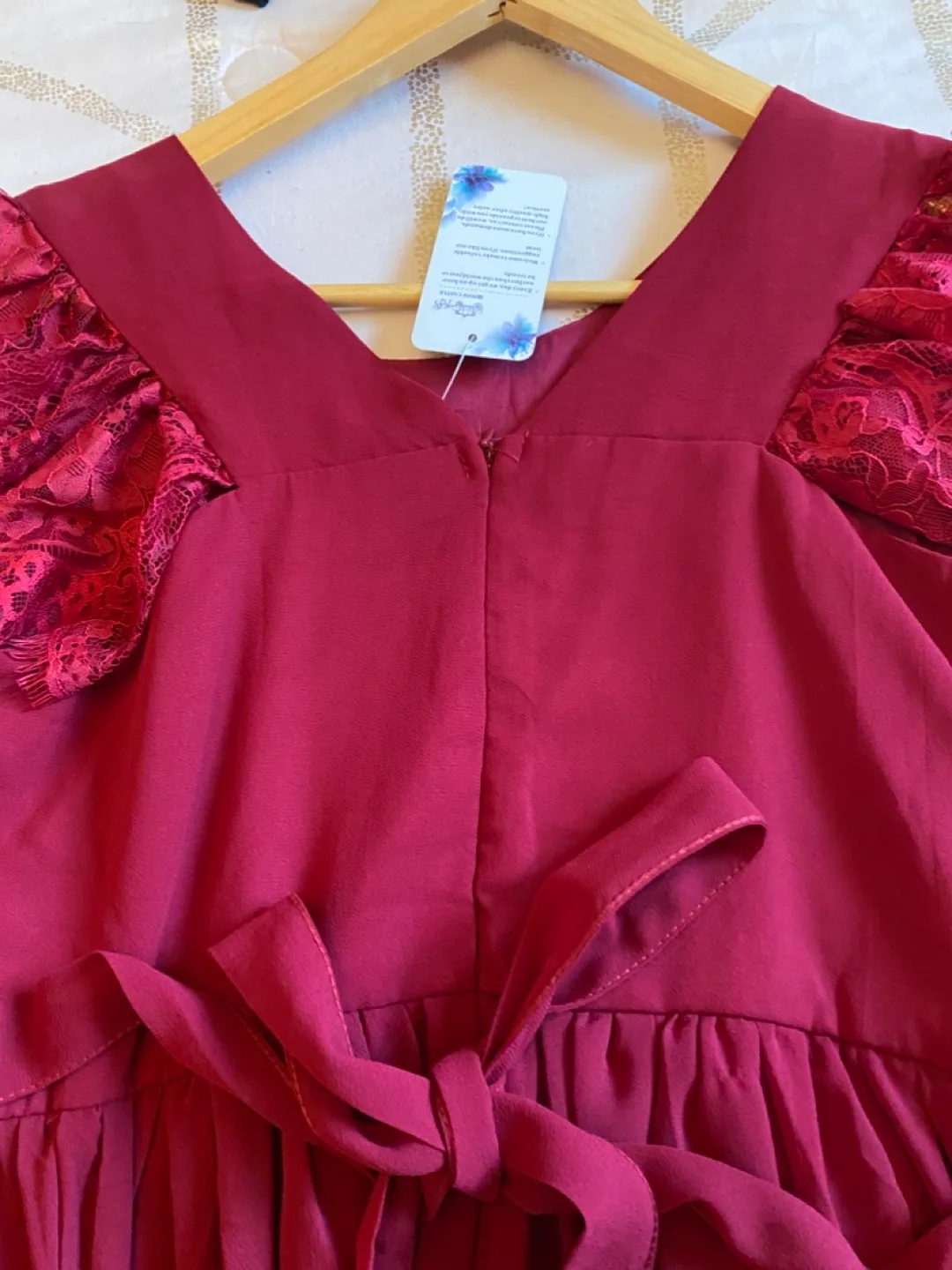 BNWT Burgundy Lace Sleeve Maxi Dress S/XS image indicator(4)