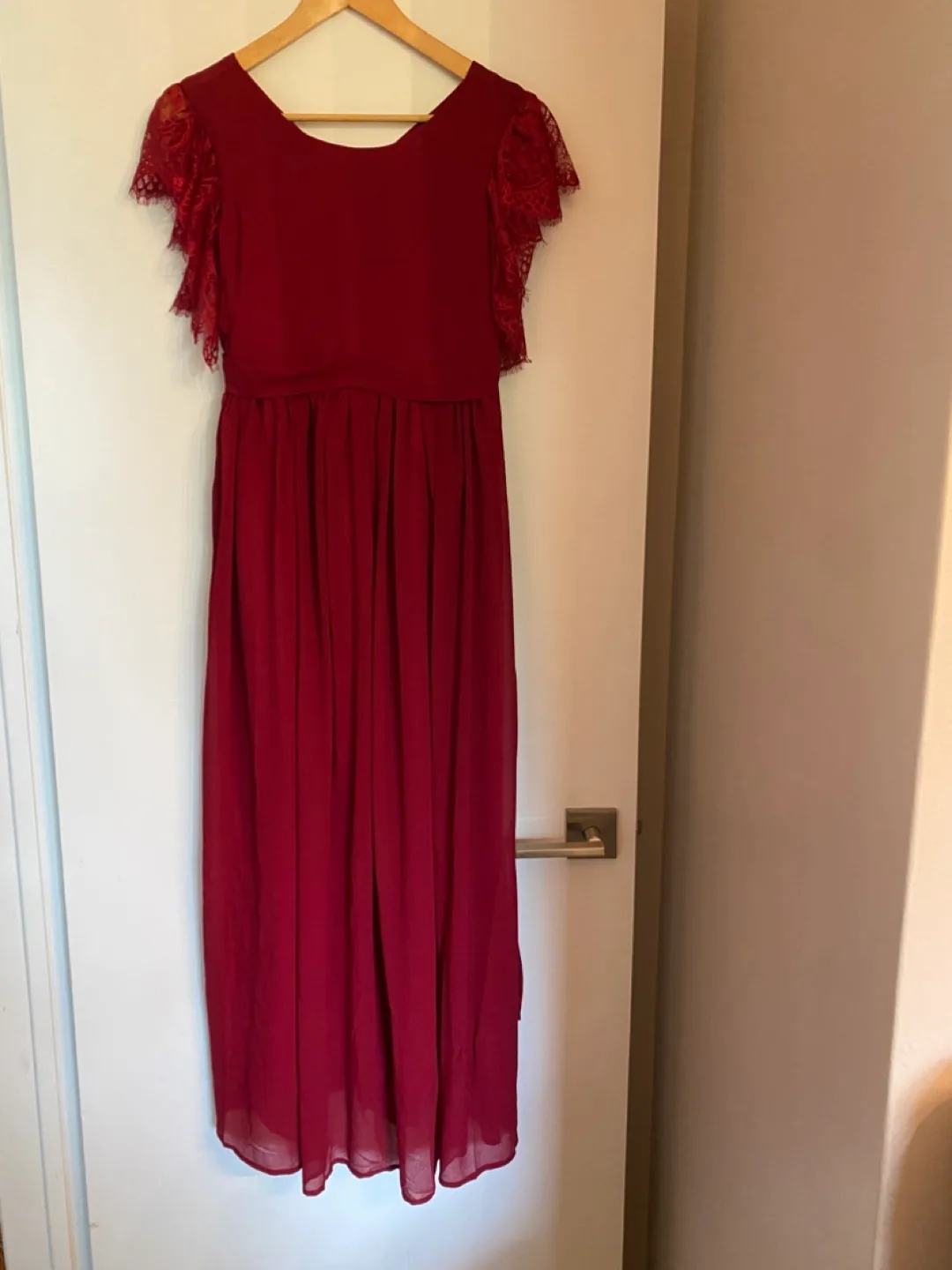 BNWT Burgundy Lace Sleeve Maxi Dress S/XS thumbnail