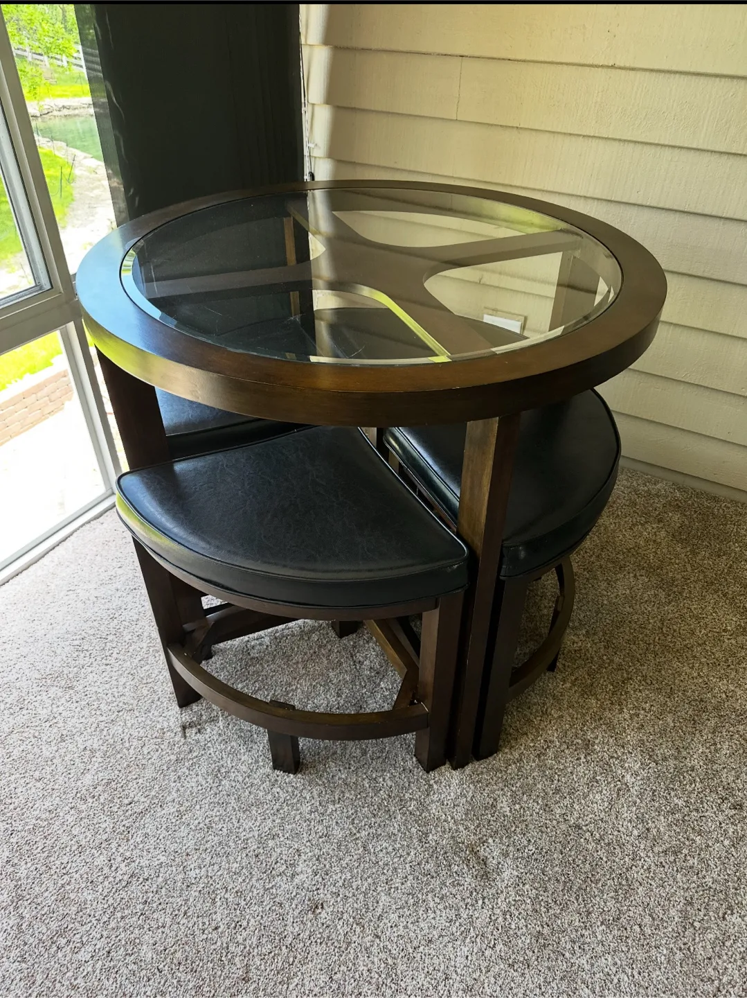 Round Glass Top Table with 4 Stools thumbnail