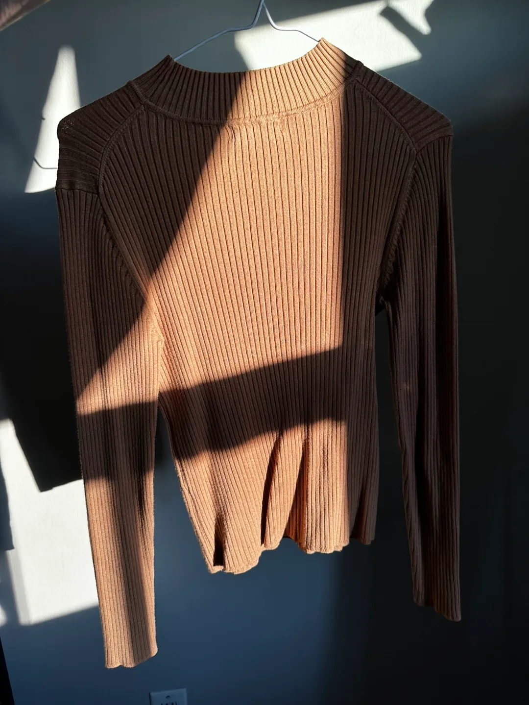 Ribbed Knit Long Sleeve Top - Beige thumbnail