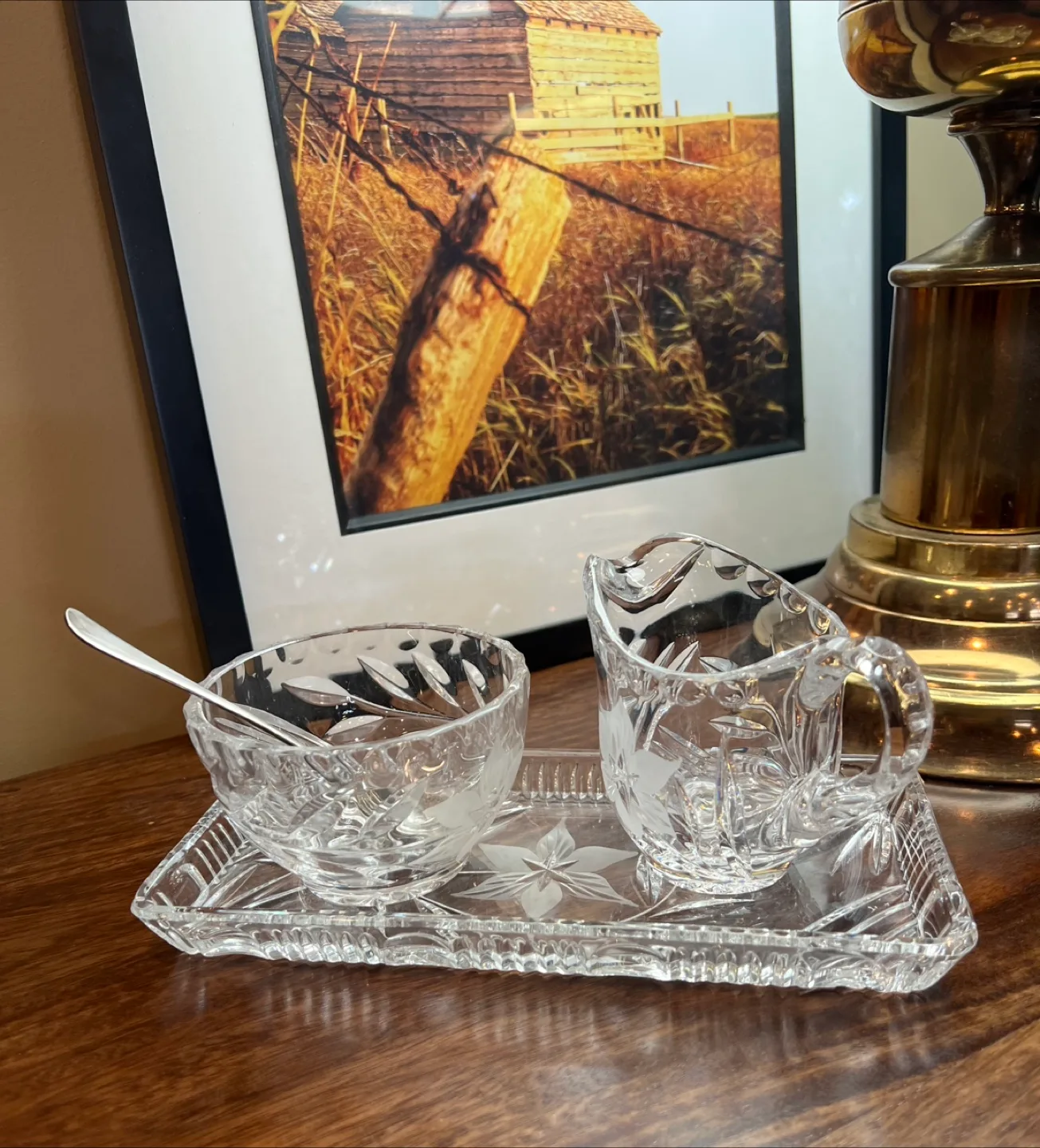 Vintage Crystal Cream and Sugar Set thumbnail