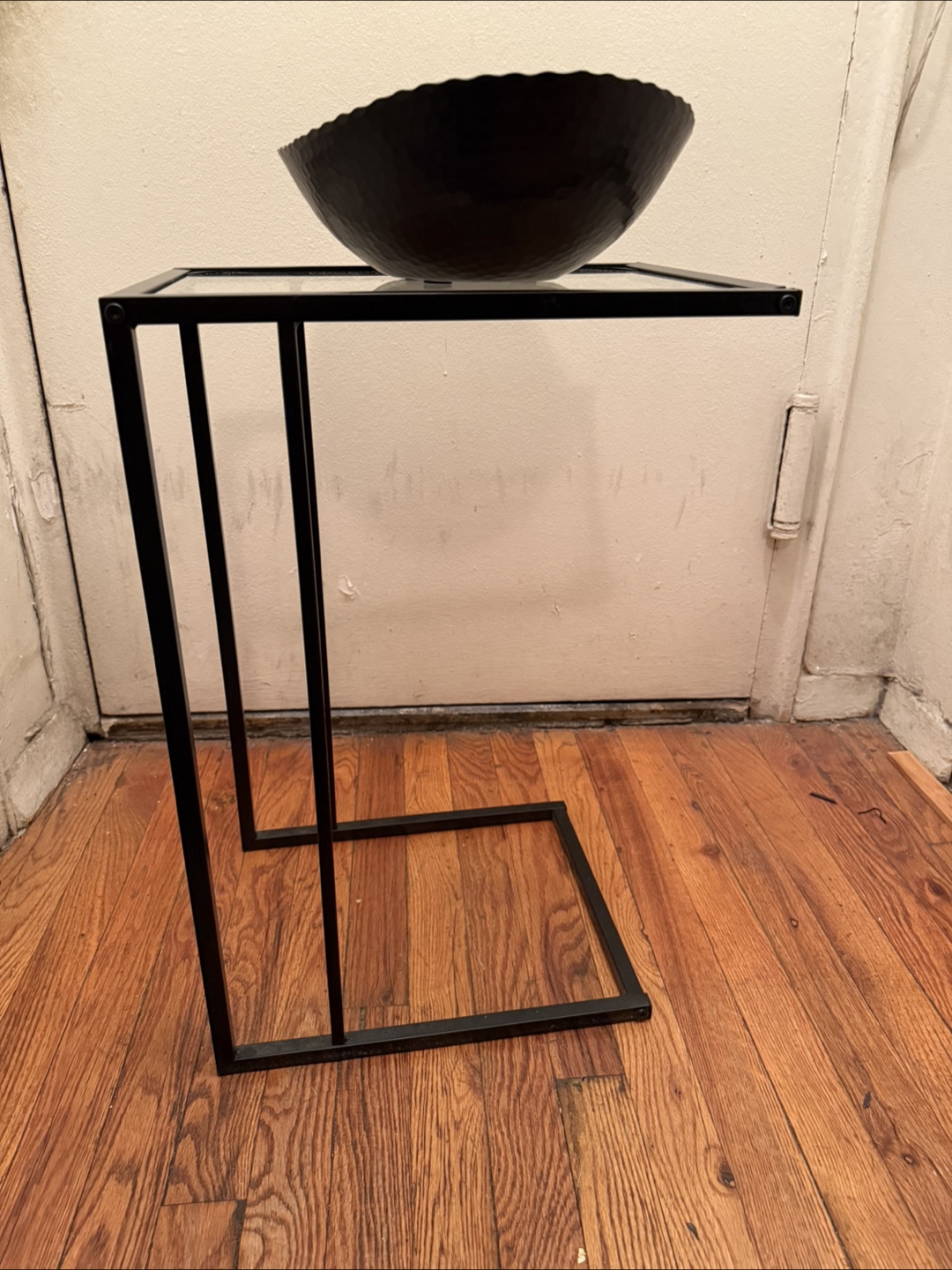 Black Metal Side Table with Bowl