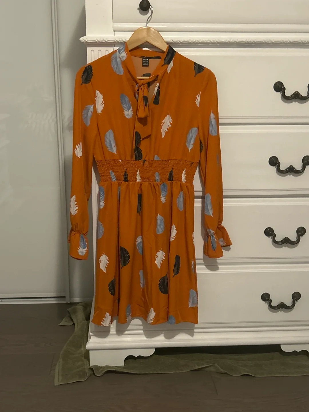 Shein Orange Feather Print Dress - Size S thumbnail
