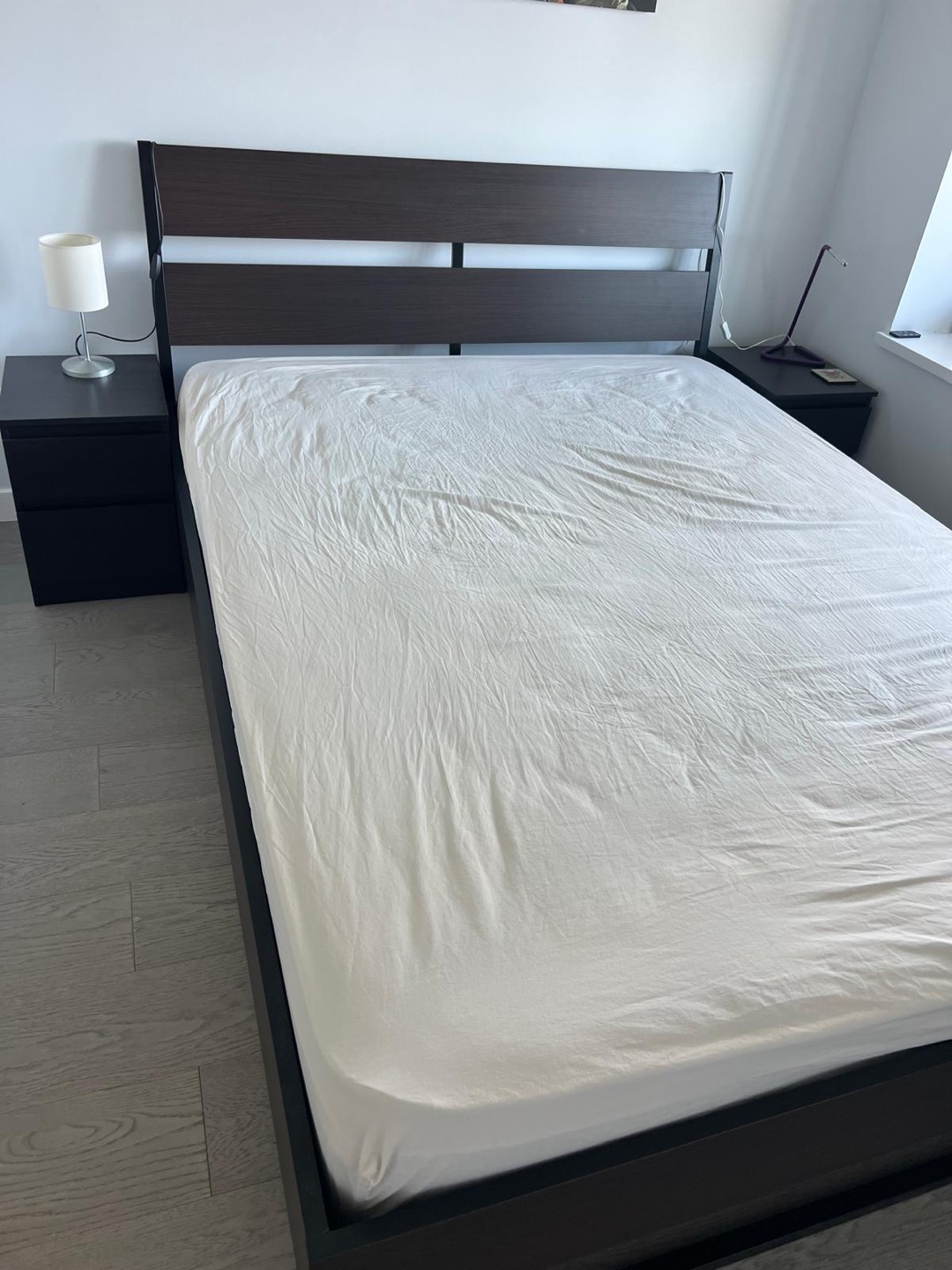 IKEA Bed Frame - Queen Size with 2 night stands and mattress - photo 2