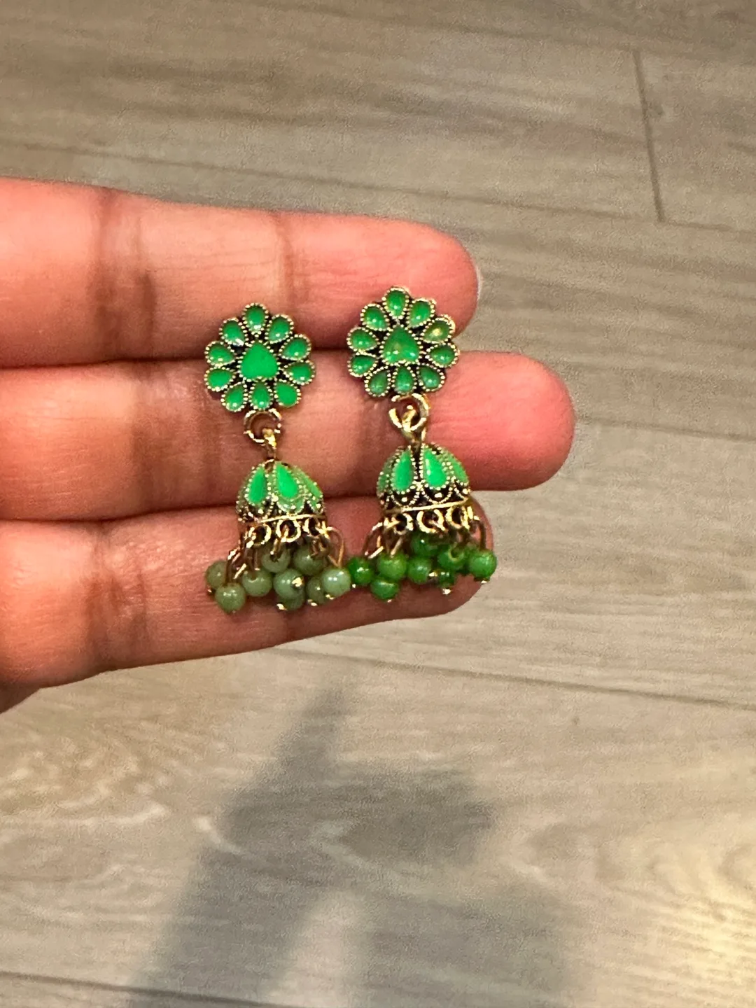 Green Jhumka Earrings #freecycle thumbnail