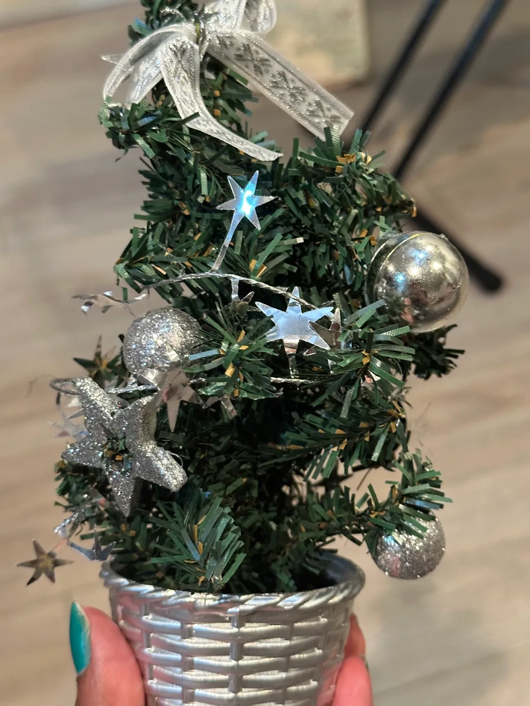 Mini Christmas Tree with Silver Ornaments #freecycle thumbnail