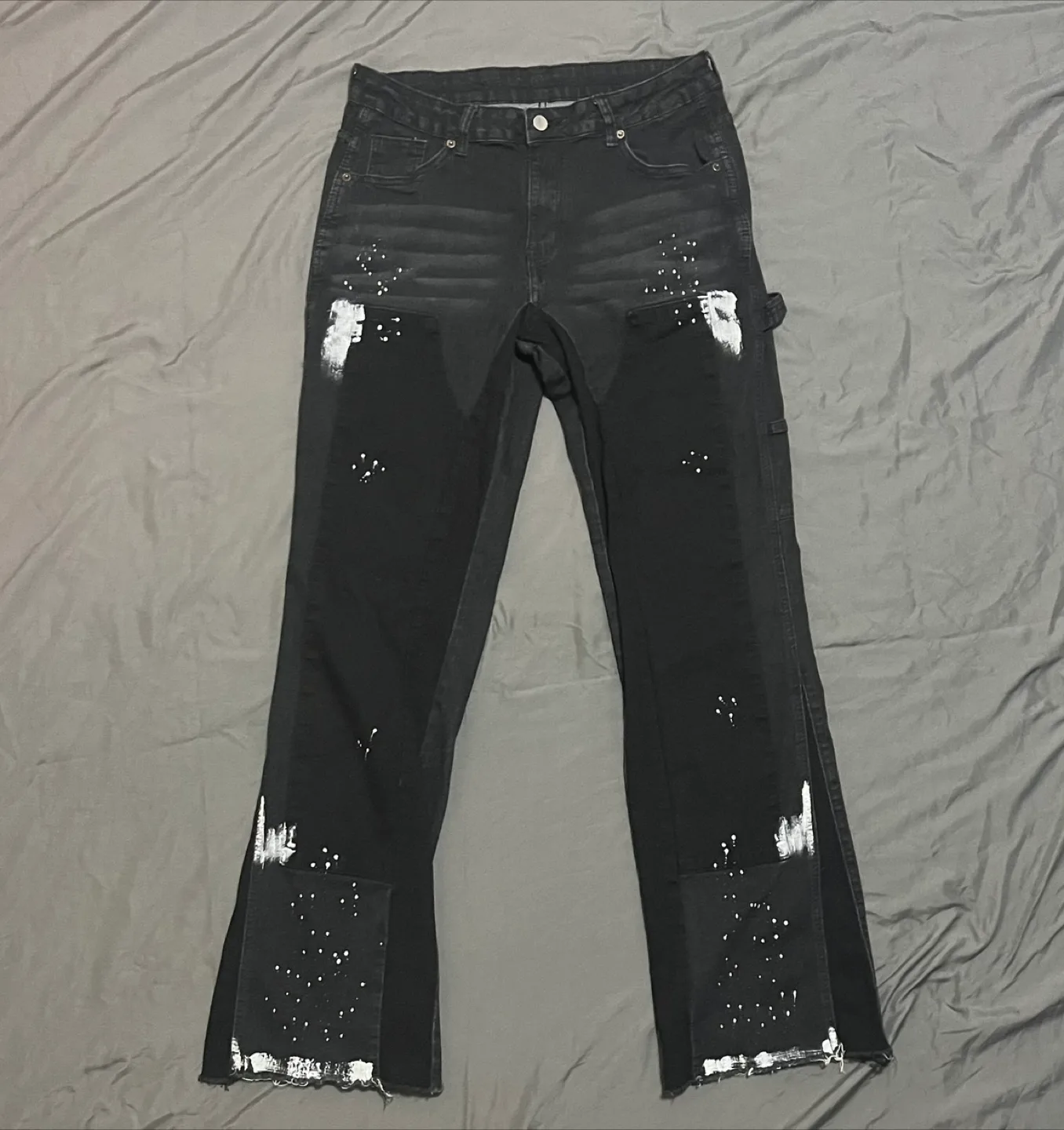 Black Carpenter Jeans with White Paint Splatter thumbnail