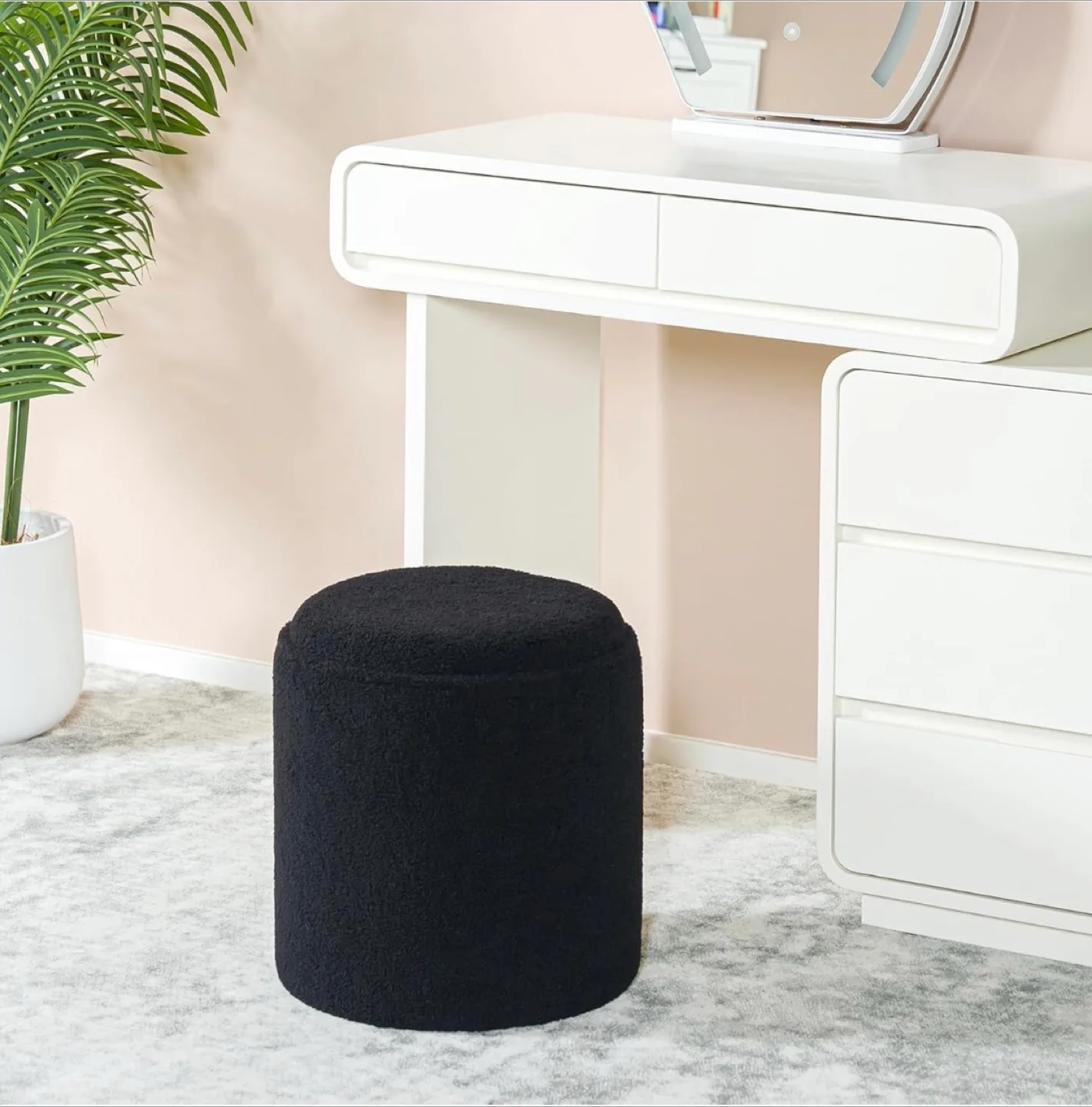 Black Round Sherpa Ottoman with Storage thumbnail