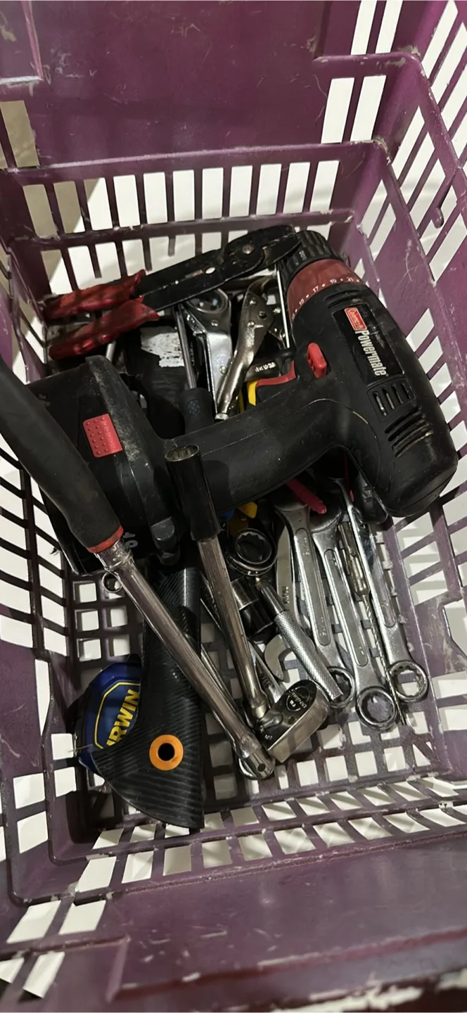 Variety of Tools: Powermate Drill, Wrenches, Irwin Tape thumbnail