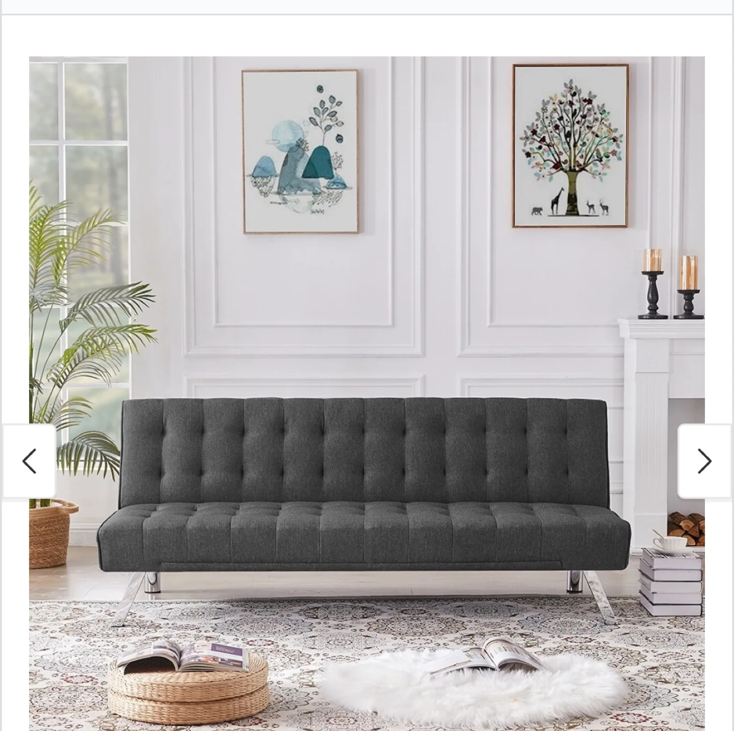 Grey Tufted Futon Sofa Bed thumbnail