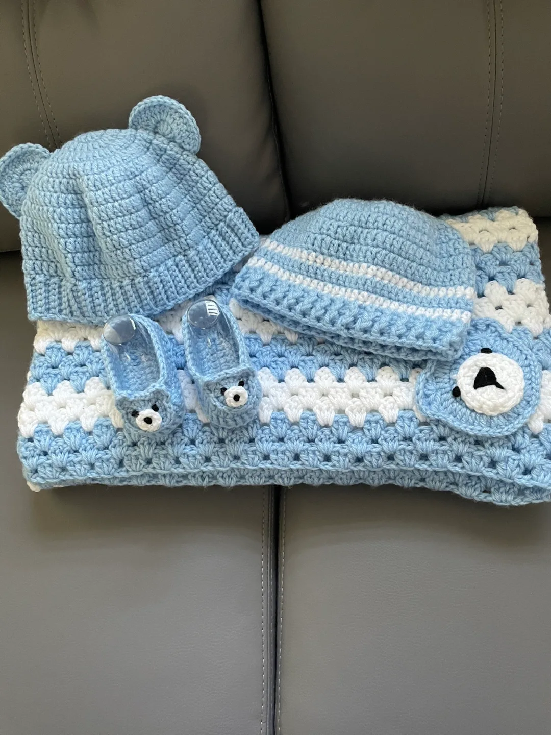 4pc Baby boy crocheted Blanket set. image indicator(4)