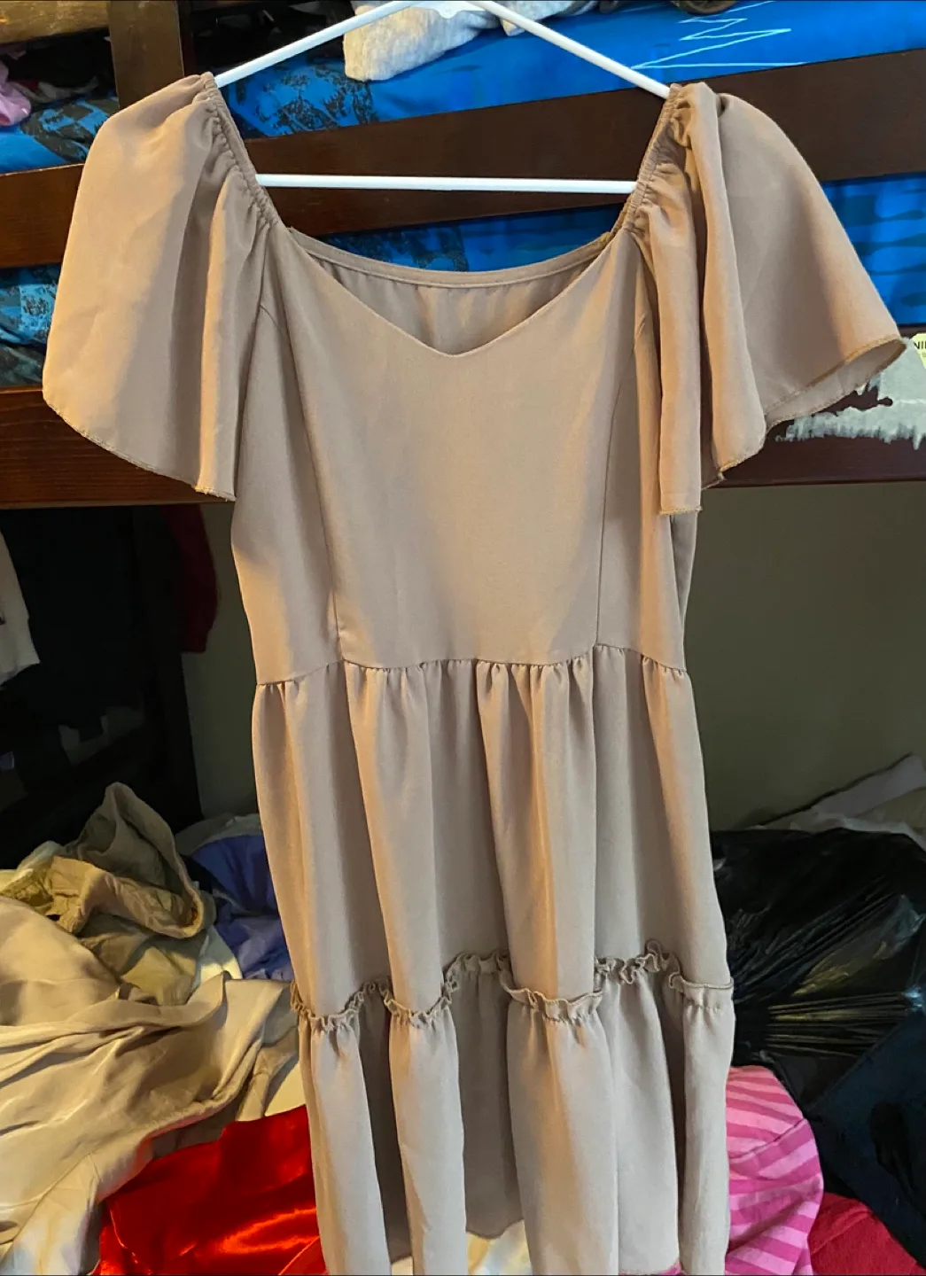 Light Brown Dress with Ruffle Detail thumbnail