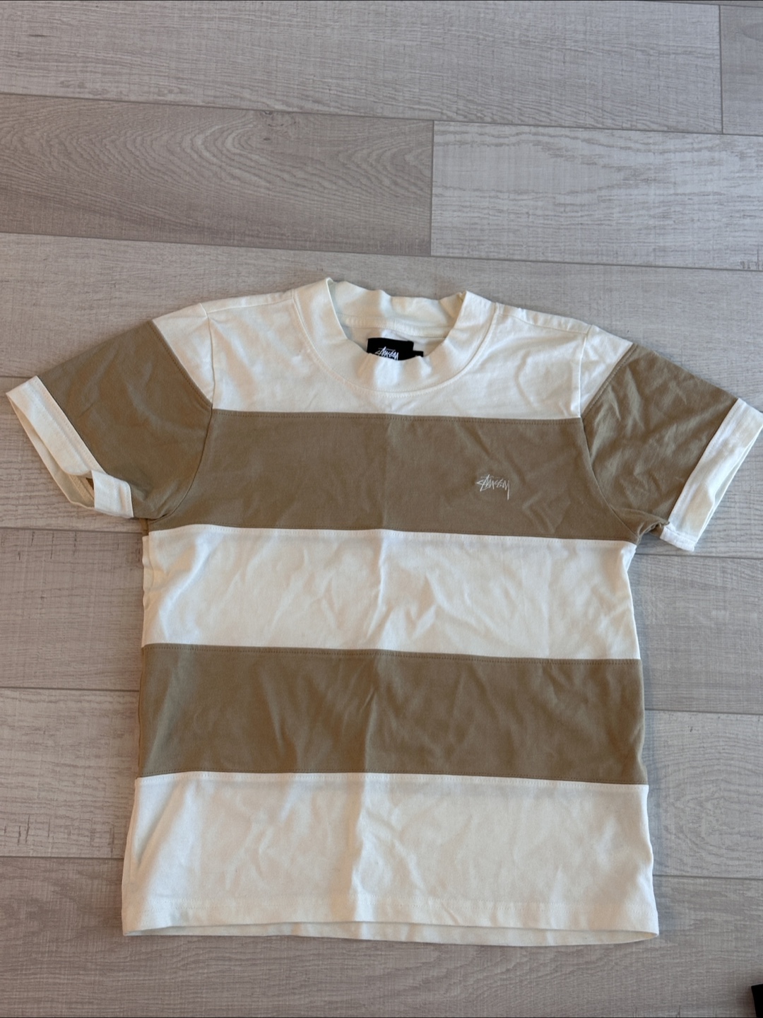 Stussy Striped T-Shirt - Beige & White