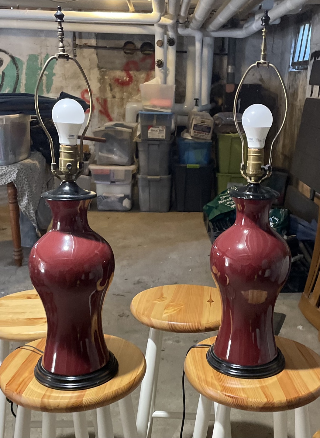 2 Burgundy Lamps. 28”