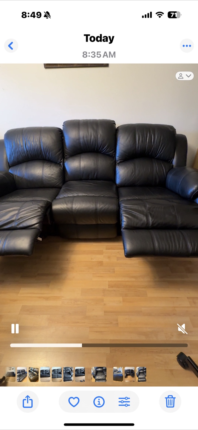 Black Leather Reclining Sofa - photo 4