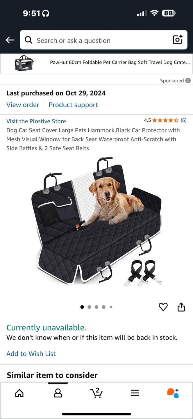 Dog Car Seat Cover - Large Pet Hammock