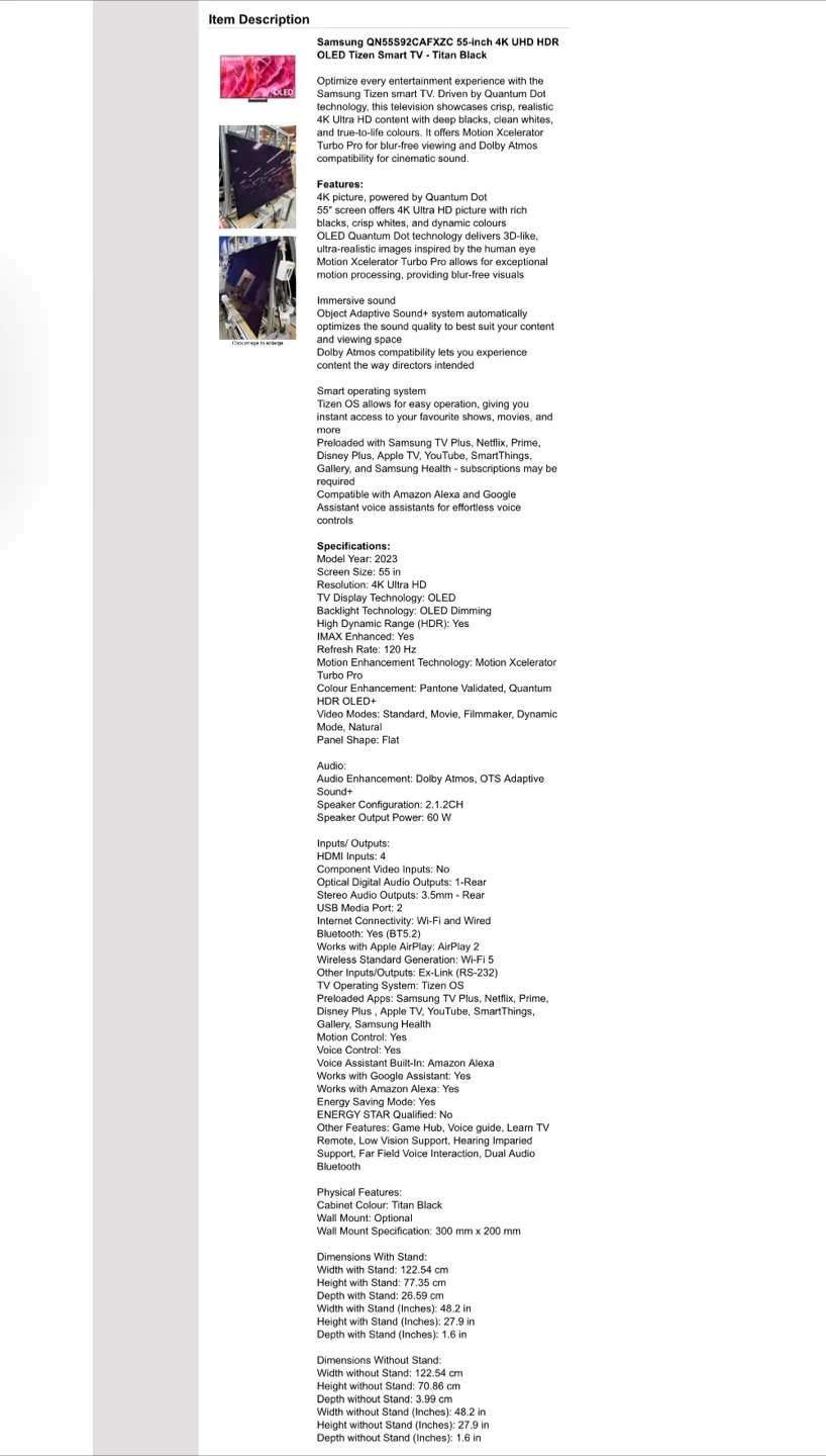 NEW! Samsung S92C 55” 4K UHD HDR OLED Tizen Smart TV - $2,373 image indicator(5)